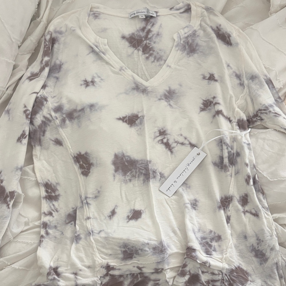 Young Fabulous & Broke Tie-Dye Long Sleeve Top - Cream and Gray